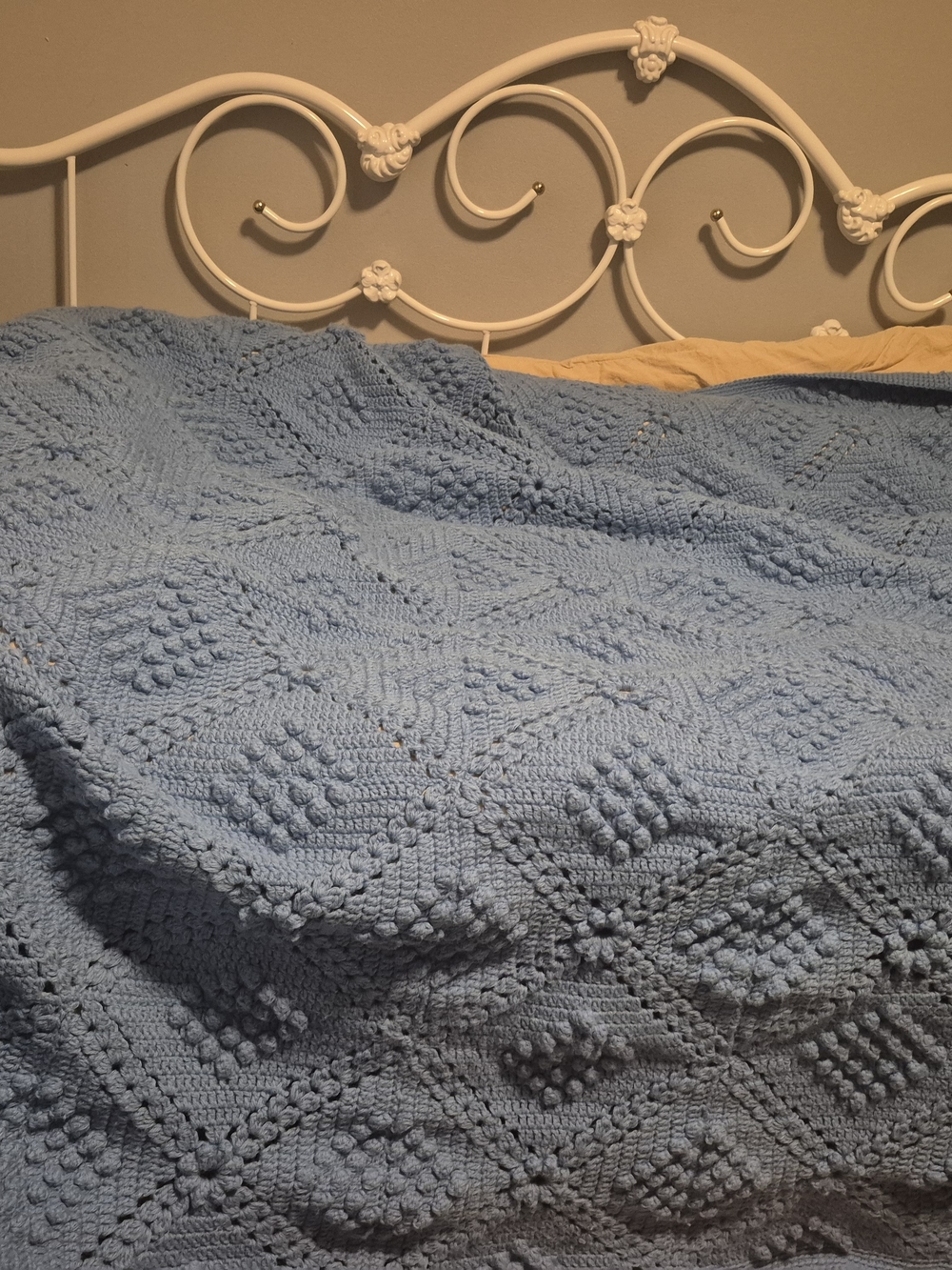Handmade Popcorn Light Blue Crochet Blanket